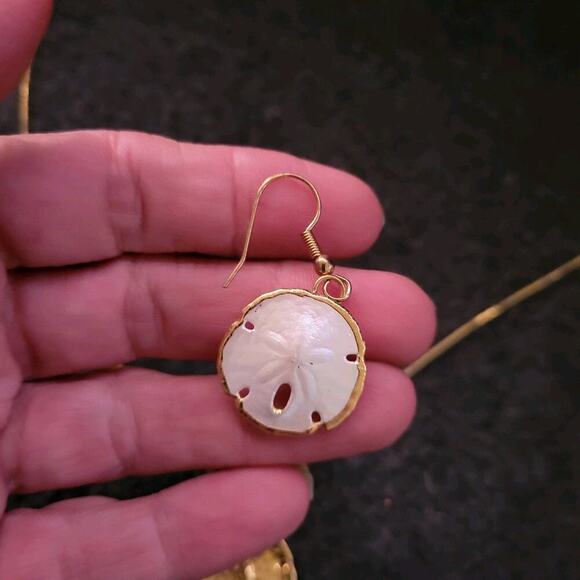 Vintage Napier Sand Dollar Necklace And Earrings Set Gold Toned Chain - Picture 8 of 9